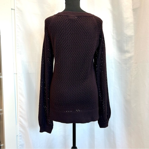 Line dark plum purple mesh knit long sleeve sweater Sz S - Picture 3 of 8